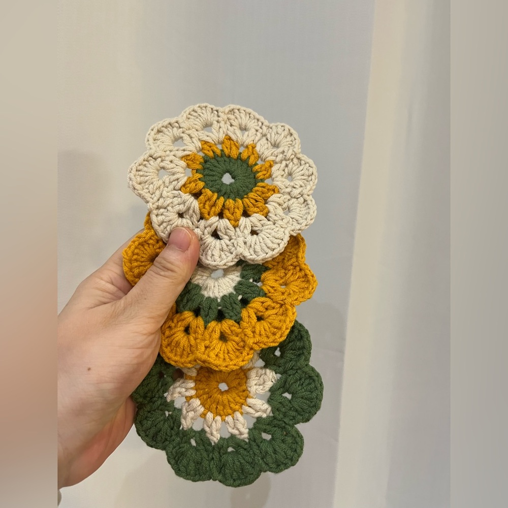 Handmade Crochet Flower Coasters – Set of 3